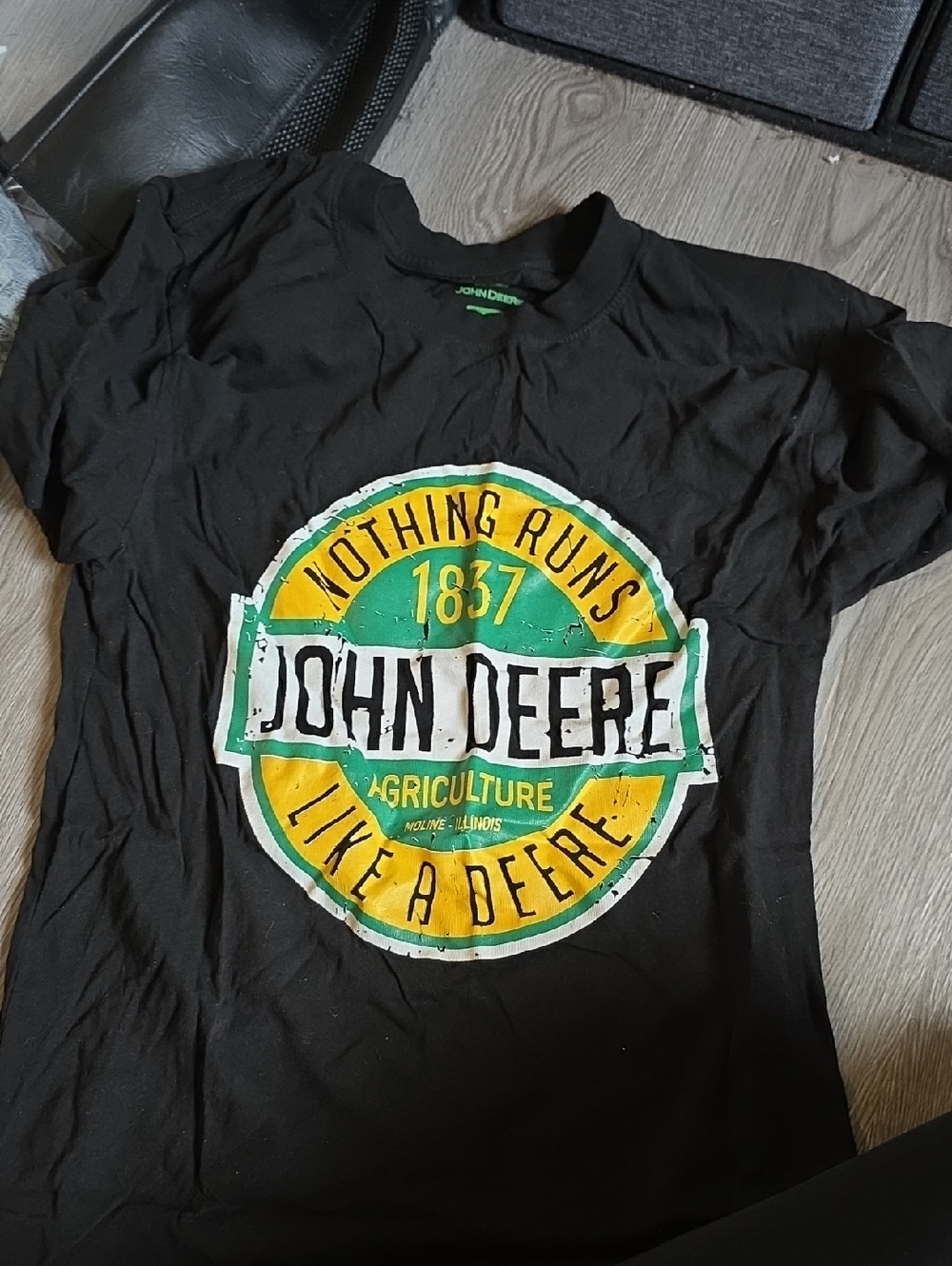 73 - John Deere Black Short Sleeve Tee with Green and Yellow Logo